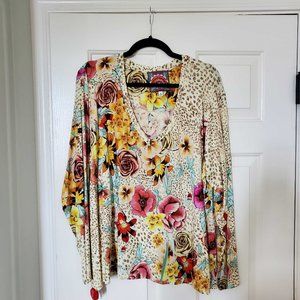 Johnny Was Floral Print Long Sleeve Top XL